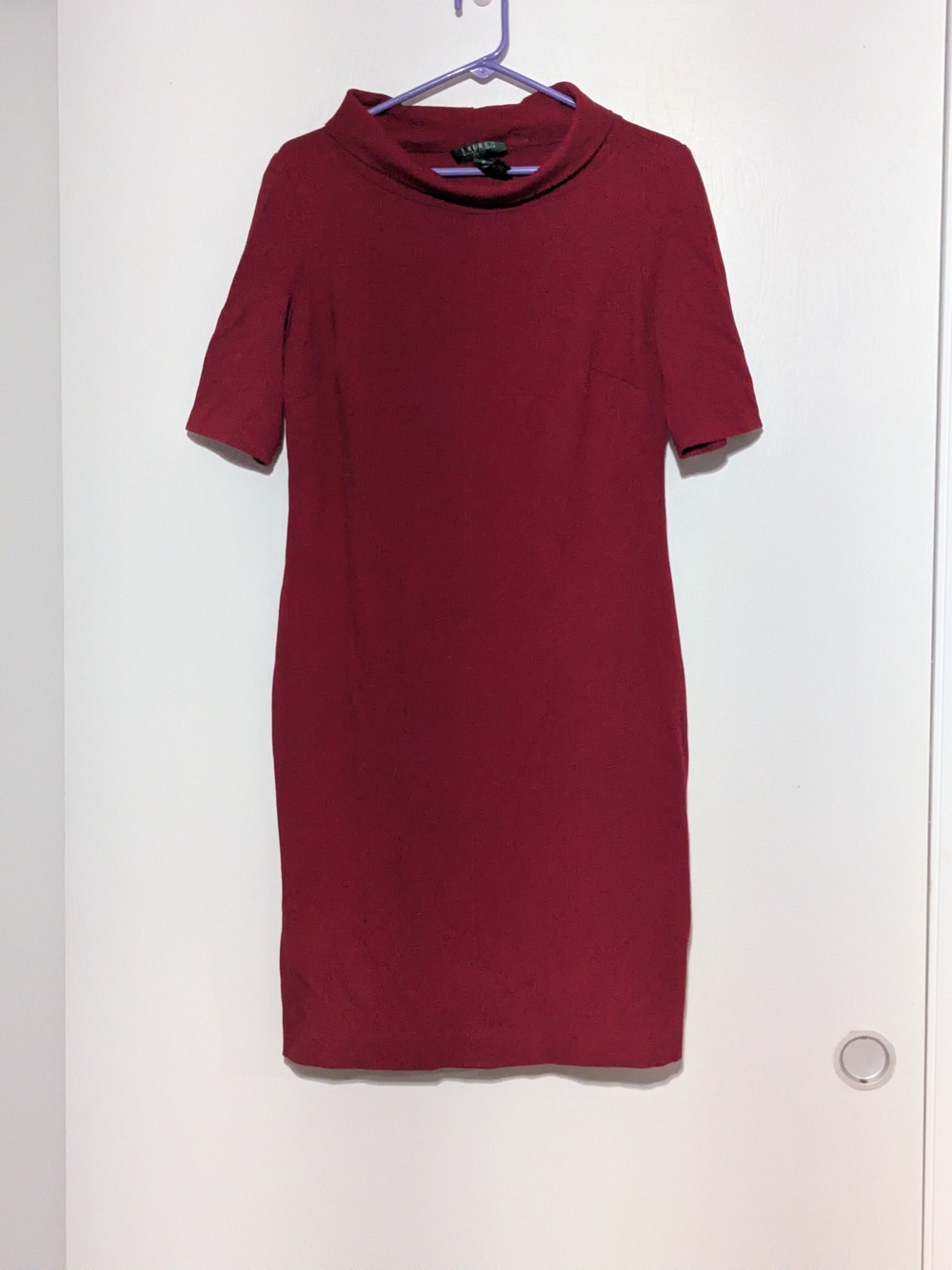Lauren Ralph Lauren Wine Red Mock Neck Short Sleeve Midi Dress